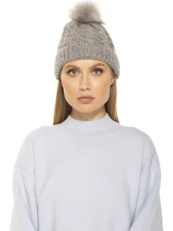 Angela Cable Knit Beanie With Pom