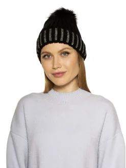 Darla Knitted Beanie With Rhinestones And Pom Pom