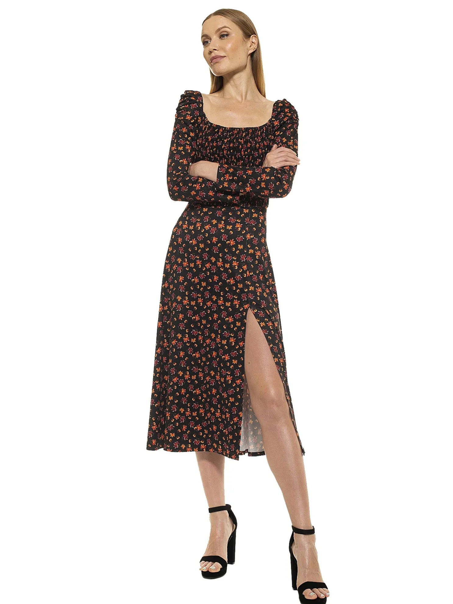 LILA SMOCKED FIT & FLARE PUFF SLEEVE DRESS I ALEXIA ADMOR